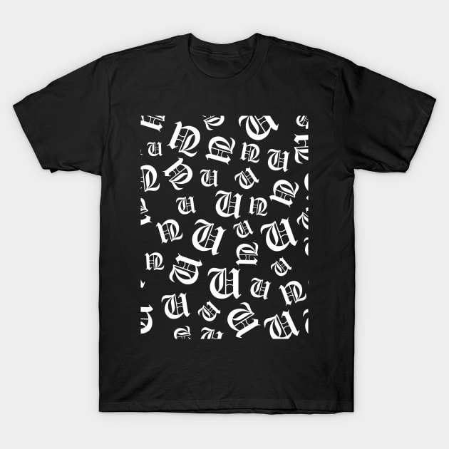 U – Old English Initial White Letter U Pattern T-Shirt by Sivanov